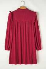 Fiery Red Frill Trim V Neck Loose Fit Ribbed Mini Dress - Image 13