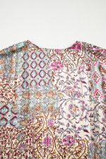 Apricot Floral Print Short Wide Sleeve Open Front Loose Kimono - Image 8
