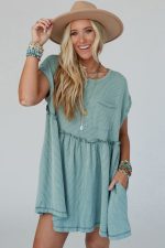 Canton Textured Patched Pocket Frilly Mini Dress - Image 4