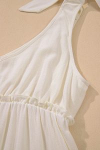 Oatmeal Solid Color Tie Strap Ruffle Tiered Mini Dress - Image 15