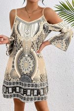Apricot Boho Cold Shoulder Long Sleeve Mini Dress - Image 4