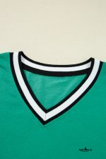 Mint Green Preppy Contrast Striped V Neck Long Sleeve T-shirt Dress - Image 11
