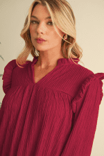Fiery Red Frill Trim V Neck Loose Fit Ribbed Mini Dress - Image 6