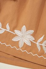Khaki Embroidered Tassel Tie Elastic Waist Shorts - Image 14
