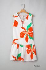 Red Floral Print Tie Front Ruffle Hem Mini Dress - Image 3