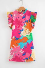 Pink Floral Print Flutter Sleeve Pockets Mini Dress - Image 5