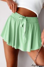 Light Green Drawstring High Waist Lined Tennis Skort