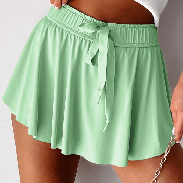 Light Green Drawstring High Waist Lined Tennis Skort