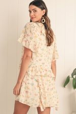 Apricot Boho V Neck Floral Tassel Tie Ruffle Mini Dress - Image 2