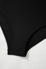 Black Side Tied Waist Square Neck Adjustable Straps A Line One Piece Swim Dress - Image 12