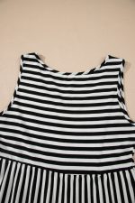 Black Stripe U Neck Sleeveless Loose Fit Mini Dress - Image 6