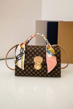 Coffee Geometric Pattern Ribbon Decor PU Leather Bag - Image 4
