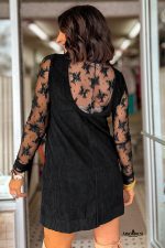 Black Corduroy Exposed Seam Sleeveless Mini Dress - Image 2