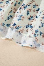 Beige Floral Puff Short Sleeve Empire Waist Mini Dress - Image 11
