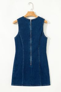 Dirty Blue Zipped Bodycon Sleeveless Denim Mini Dress - Image 7