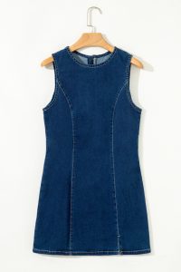 Dirty Blue Zipped Bodycon Sleeveless Denim Mini Dress - Image 6