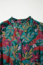 Green Floral Frill V Neck Puff Sleeve Ruffle Mini Dress - Image 10