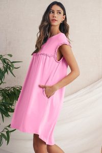 Pink Frilled Trim Crewneck Loose Fit Mini Dress - Image 3
