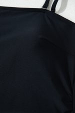 Black Asymmetric Ruffle Shoulder Ruched One Piece Swimsuit - Image 11