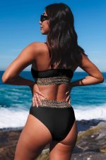 Black Leopard Print Spaghetti Strap Padded Wireless Bikini Set - Image 2