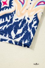 Blue Ethnic Print Pop of Color Neckline Long Sleeve Dress - Image 14