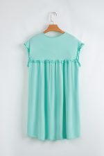 Mint Green Frilled Trim Crewneck Loose Fit Mini Dress - Image 8