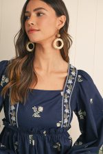 Blue Floral Print Puff Sleeve Babydoll Dress - Image 7