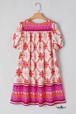 Rose Boho Floral Short Sleeve Tie V Neck Mini Dress - Image 14