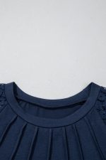 Navy Blue Contrast Lace Raglan Sleeve Pleated Mini Dress - Image 6