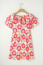 Rose Floral Print Layered Ruffle Sleeve Mini Dress - Image 5