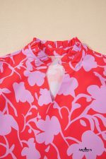 Red Floral 3/4 Sleeve Ruffle Hem Mini Dress - Image 4