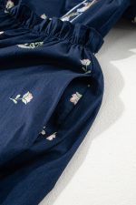 Blue Floral Print Puff Sleeve Babydoll Dress - Image 12