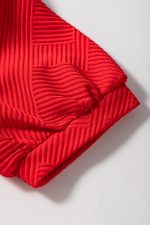 Fiery Red V Neck Puff Sleeve Textured Mini Dress - Image 17