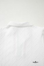 White Pop of Color Neckline Plaid Textured Puff Sleeve Mini Dress - Image 9