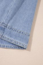 Beau Blue Lapel Neck Cap Sleeve High Waist Denim Babydoll Dress - Image 14