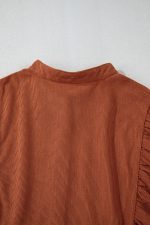 Gold Flame Light Snap Button Empire Waist Lantern Sleeve Corduroy Dress - Image 10
