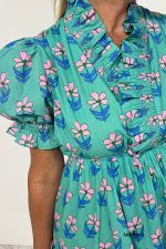 Green Floral Print Frilly Smocked High Waist Mini Dress - Image 3