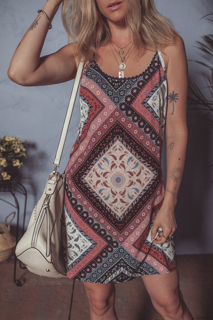 Red Geometric Paisley Print Sleeveless Mini Dress