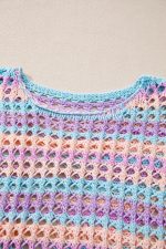 Purple Striped Hollow Knit Summer Beach Cover Up - Image 14