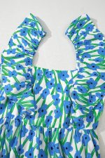Blue Floral Print Square Neck Ruffled Strap Maxi Dress - Image 9