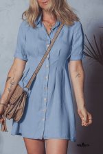 Myosotis Pleated High Waist Short Sleeve Shirt Dress - Image 5