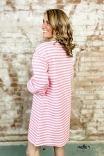 Sachet Pink Striped Contrast Trim Long Sleeve Mini Dress - Image 2