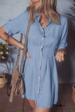 Myosotis Pleated High Waist Short Sleeve Shirt Dress - Image 7