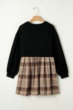Black Plaid Patchwork High Waist Sweatshirt Mini Dress - Image 7