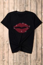 Black Shiny Lip Shape Graphic Crew Neck Tee - Image 6