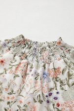 Green Floral Print Tiered Frilled Shirred Mock Neck Mini Dress - Image 22