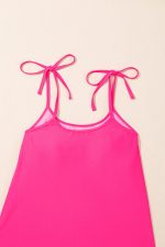 Rose Red Solid Color Cami and Floral Print Panty Tankini Set - Image 17