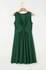 Blackish Green Twisted High Waist Sleeveless V Neck Mini Dress - Image 5