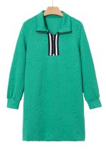 Sea Green Jacquard Textured Quarter Zipper Pop of Color Neckline Dress - Image 16