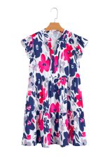 Rose Floral Print Notched Neck Flutter Sleeve Mini Dress - Image 12